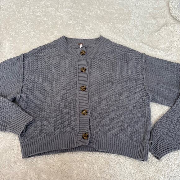 Free People Sweaters - Free People Womens S Lila Cardi Cropped Button Front Cardigan Blue Preppy Boho